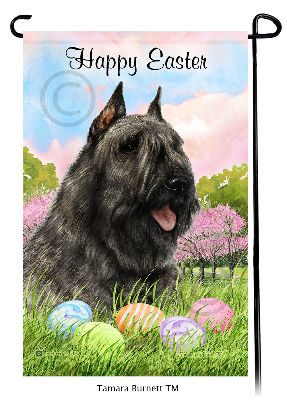 Bouvier Grey Happy Easter Garden Flag image